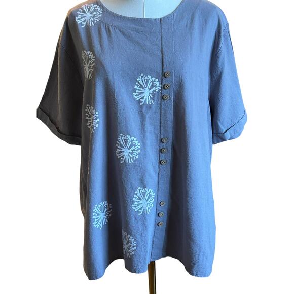 Cotton pull-over grey top Beachy boho natural basic Large - Picture 1 of 5
